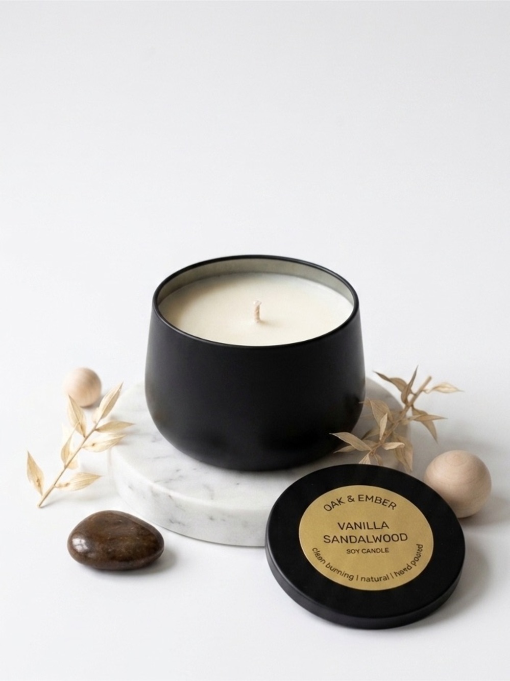 Vanilla Sandalwood Soy Candle - Black